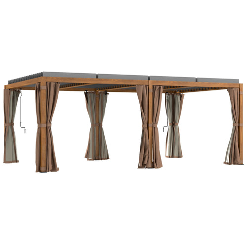 Outsunny 12' x 19' Aluminum Outdoor Pergola with Adjustable Louvered, Curtains & Netting, Natural - 84C-509V00ND