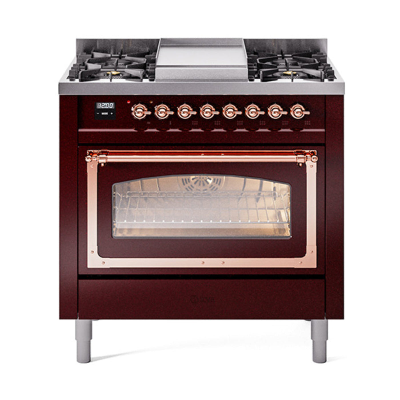 GREE ILVE 36 Inch Nostalgie II Noblesse Freestanding Dual Fuel Range with 6 Sealed Burners, Griddle with Copper Trim - UN36FNMPAWP