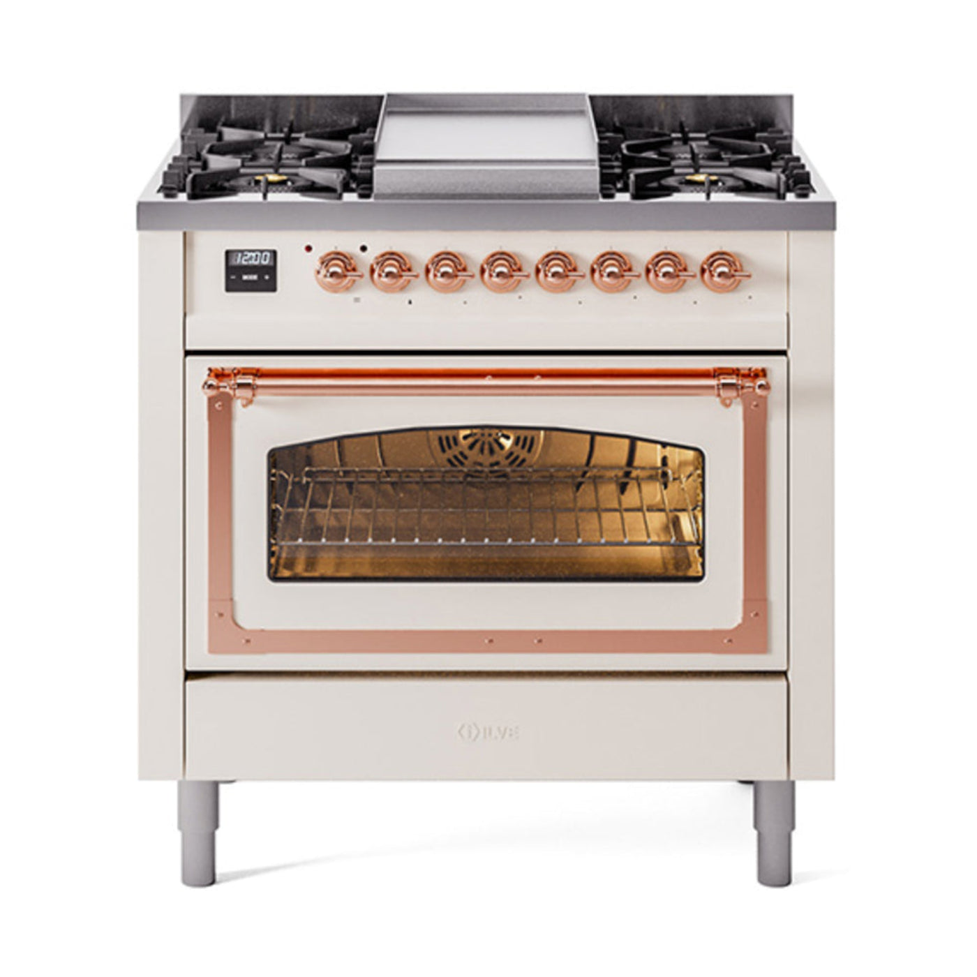 GREE ILVE 36 Inch Nostalgie II Noblesse Freestanding Dual Fuel Range with 6 Sealed Burners, Griddle with Copper Trim - UN36FNMPAWP