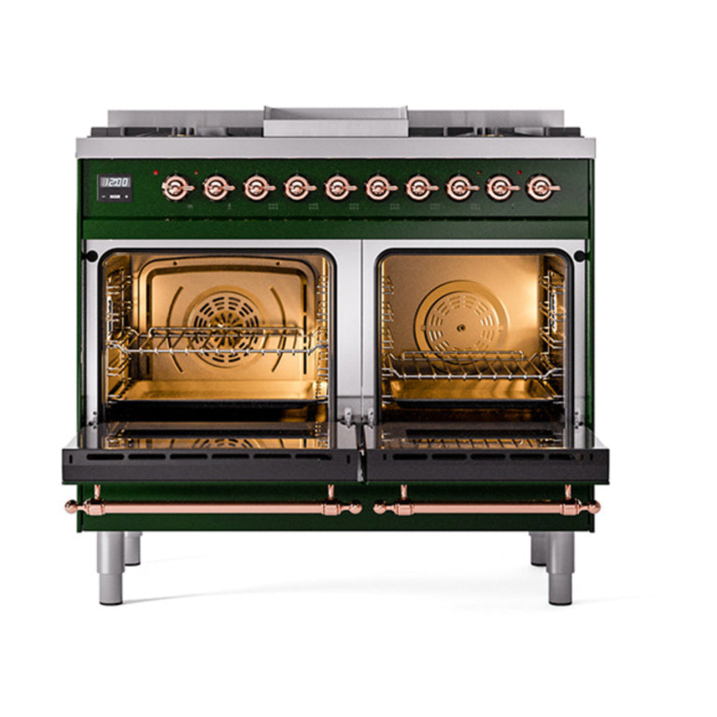 GREE ILVE 40 Inch Nostalgie II Noblesse Freestanding Dual Fuel Range with 6 Sealed Burners, Griddle, Solid Door with Copper Trim - UND40FQNMPBUP