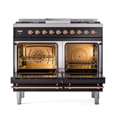 GREE ILVE 40 Inch Nostalgie II Noblesse Freestanding Dual Fuel Range with 6 Sealed Burners, Griddle with Copper Trim - UND40FNMPWHP