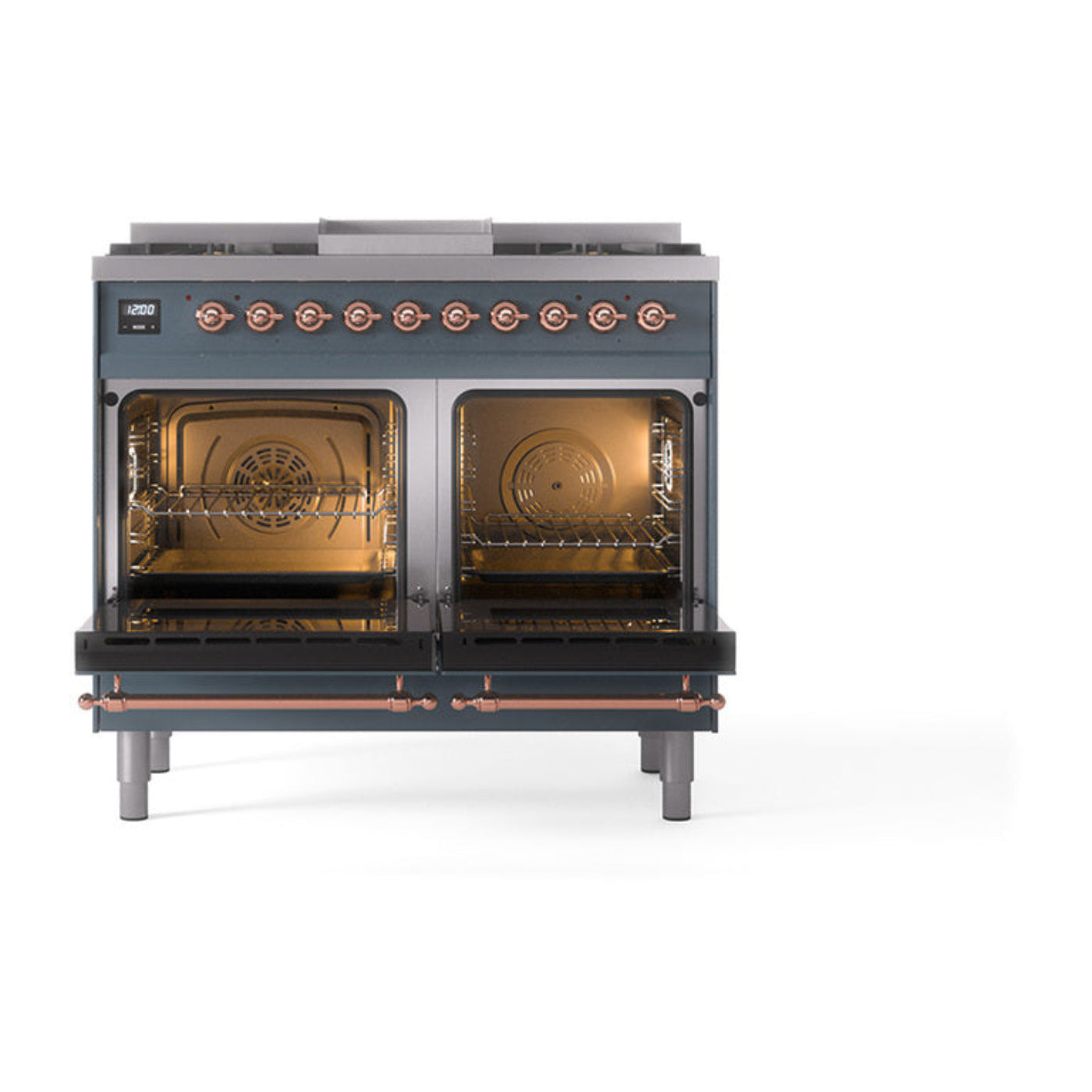 GREE ILVE 40 Inch Nostalgie II Noblesse Freestanding Dual Fuel Range with 6 Sealed Burners, Griddle, Solid Door with Copper Trim - UND40FQNMPBUP