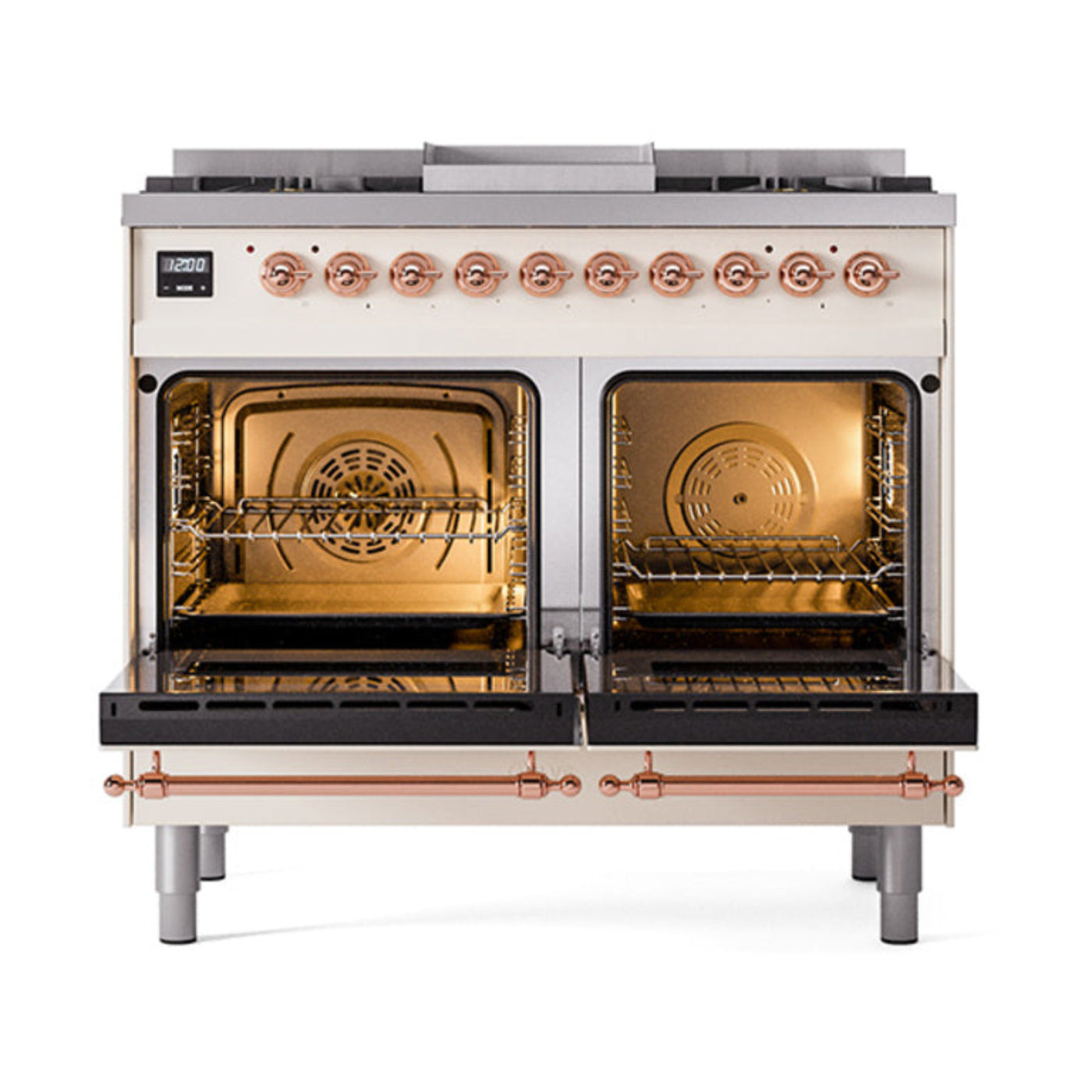GREE ILVE 40 Inch Nostalgie II Noblesse Freestanding Dual Fuel Range with 6 Sealed Burners, Griddle, Solid Door with Copper Trim - UND40FQNMPBUP