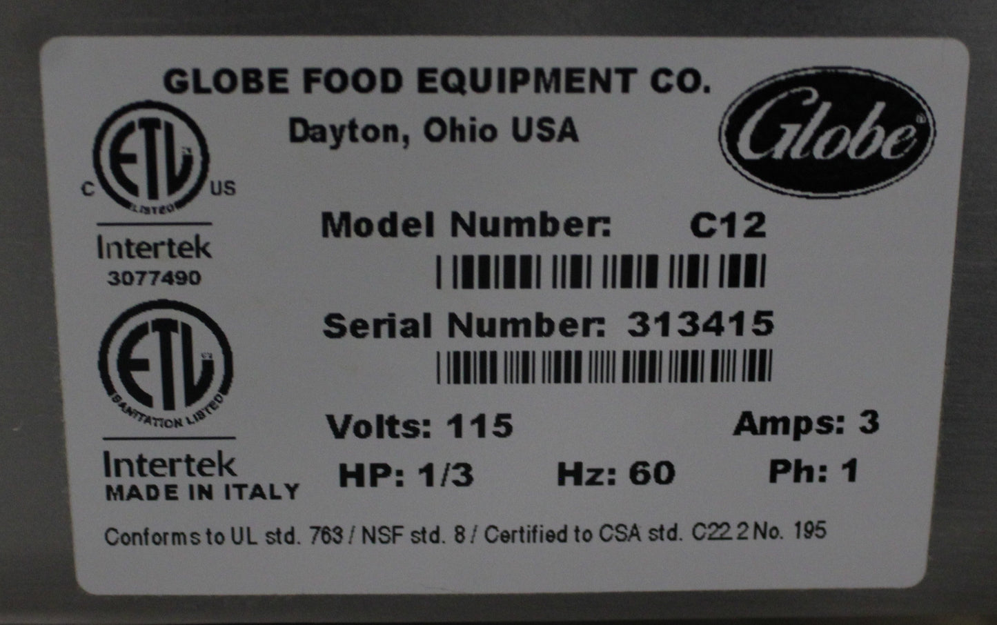 Globe C1  Open Box C-Series Compact Manual Slicer NSF Certified 12" Blade (#3147) - 3147OBGLC12
