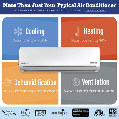 Pioneer Diamante Pro Series 36,000 BTU 19 SEER2 Ductless Mini-Split Air Conditioner Inverter+ Heat Pump Full Set 230V  with 16 Ft. Kit - WYT036GLFI19RL