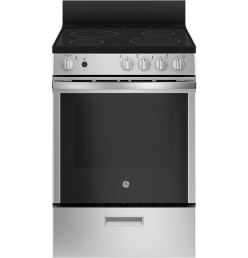 GE Appliances 24" Free-Standing/Slide-in Front Control Range with Steam Clean and Large Window Stainless Steel - JAS640RMSS