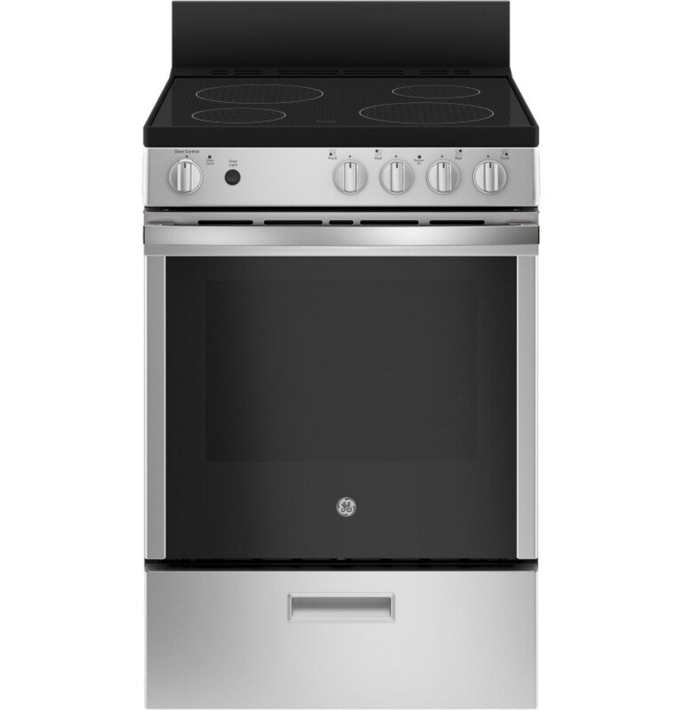 GE Appliances 24" Free-Standing/Slide-in Front Control Range with Steam Clean and Large Window Stainless Steel - JAS640RMSS