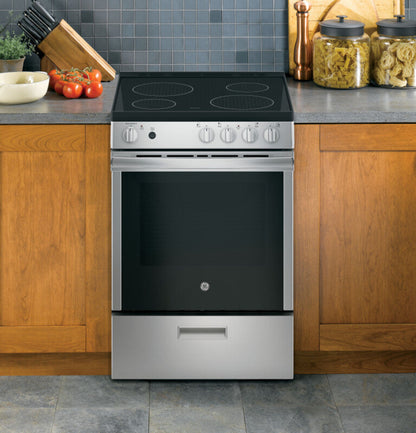 GE Appliances 24" Free-Standing/Slide-in Front Control Range with Steam Clean and Large Window Stainless Steel - JAS640RMSS