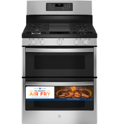 GE Appliances 30" Free-Standing Gas Double Oven Convection Range Stainless Steel - JGBS86SPSS