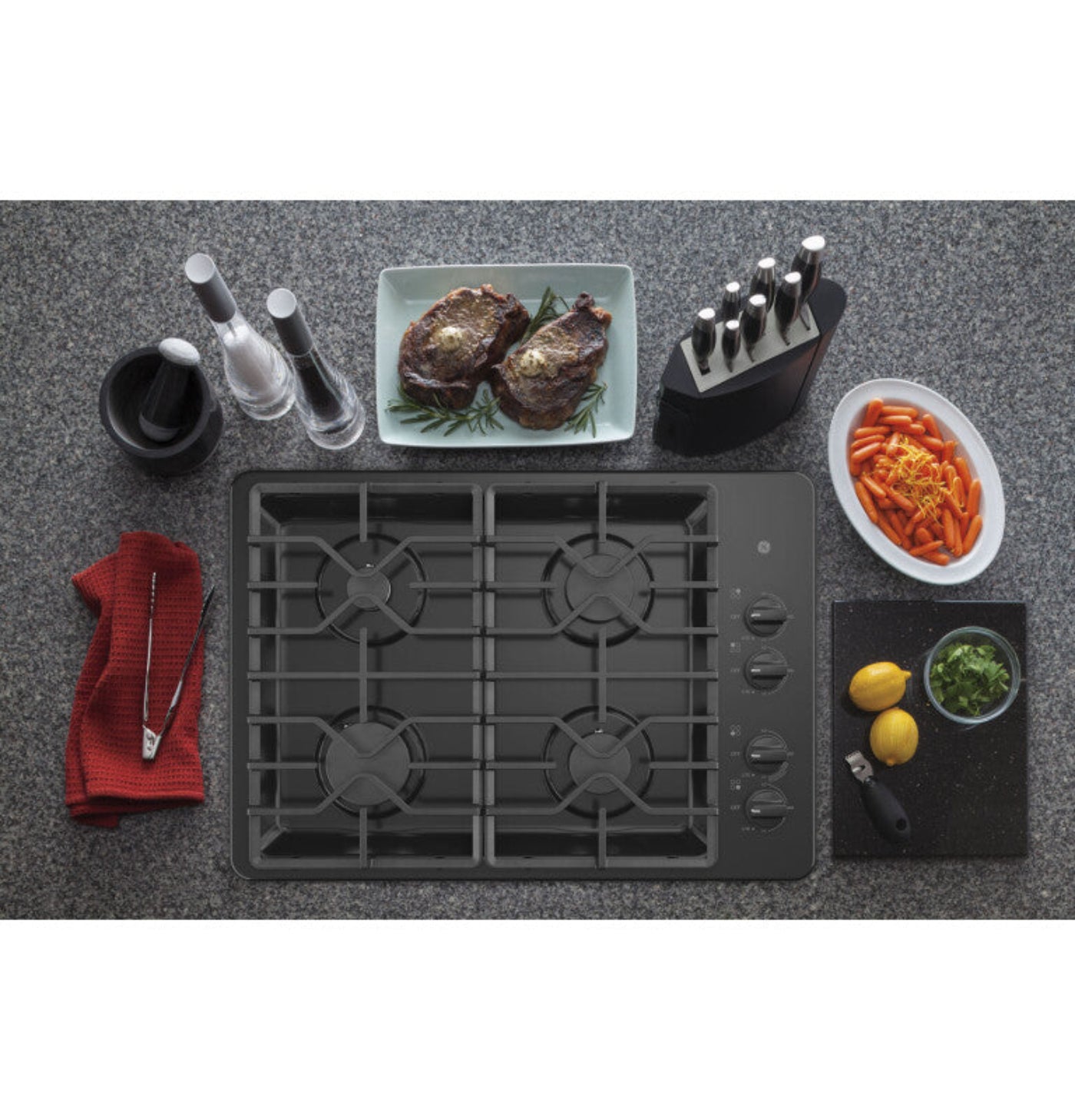 GE Appliances  30" Built-In Gas Cooktop with Dishwasher-Safe Grates Black - JGP3030DLBB