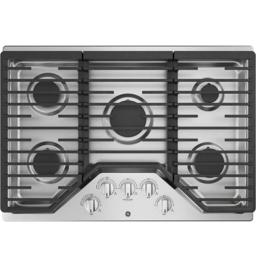GE Appliances 30" Built-In Gas Cooktop with 5 Burners and Dishwasher Safe Grates Stainless Steel - JGP5030SLSS