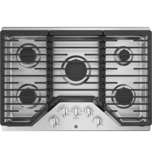 GE Appliances 30" Built-In Gas Cooktop with 5 Burners and Dishwasher Safe Grates Stainless Steel - JGP5030SLSS