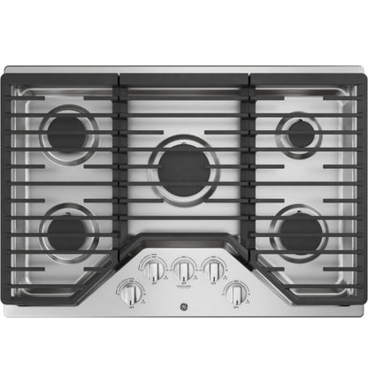 GE Appliances 30" Built-In Gas Cooktop with 5 Burners and Dishwasher Safe Grates Stainless Steel - JGP5030SLSS