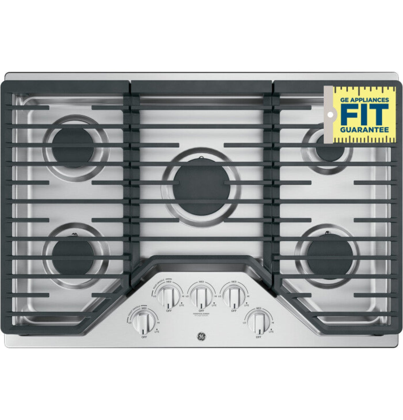 GE Appliances 30" Built-In Gas Cooktop with 5 Burners and Dishwasher Safe Grates Stainless Steel - JGP5030SLSS
