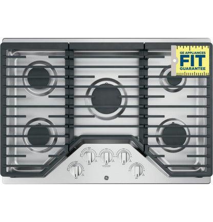 GE Appliances 30" Built-In Gas Cooktop with 5 Burners and Dishwasher Safe Grates Stainless Steel - JGP5030SLSS