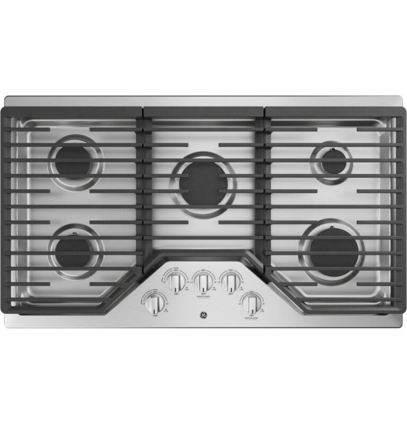 GE Appliances  36" Built-In Gas Cooktop with 5 Burners and Dishwasher Safe Grates Stainless Steel - JGP5036SLSS