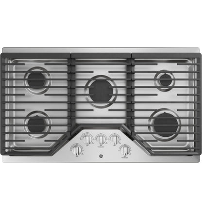 GE Appliances  36" Built-In Gas Cooktop with 5 Burners and Dishwasher Safe Grates Stainless Steel - JGP5036SLSS