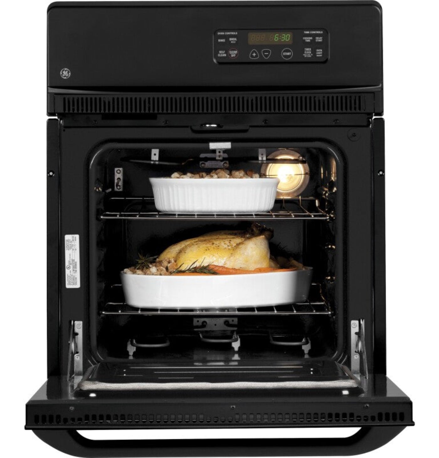 GE Appliances 24" Electric Single Self-Cleaning Wall Oven Black on Black - JRP20BJBB