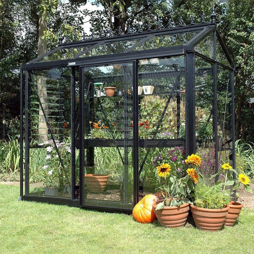 Janssens 5x8 ft Helios Urban Victorian Glass Greenhouse Kit With 4mm Tempered Glass Glazing - CUSTOM-HELIOS-URBAN-BLACK