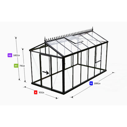Janssens 8x15x8.5 ft Royal Victorian Greenhouse Kit with 4mm Tempered Glass - CUSTOM-VI-24-GLASS-BLACK-RJP051