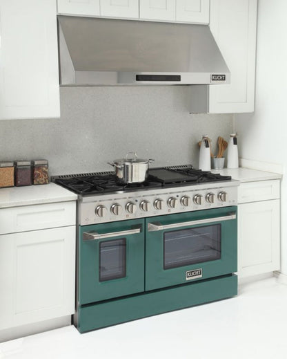 GREE Kucht 48 Inch Pro-Style KDF Series Liquid Propane Gas Stainless Steel Dual Fuel Range with Green Oven Door - KDF482/LP-G