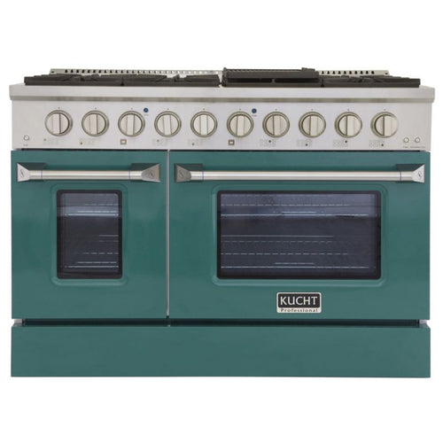 GREE Kucht 48 Inch Pro-Style KDF Series Liquid Propane Gas Stainless Steel Dual Fuel Range with Green Oven Door - KDF482/LP-G