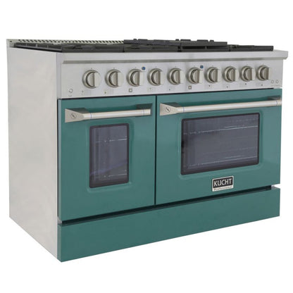 GREE Kucht 48 Inch Pro-Style KDF Series Liquid Propane Gas Stainless Steel Dual Fuel Range with Green Oven Door - KDF482/LP-G