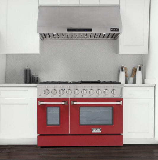 Kucht 48 Inch Pro-Style KDF Series Liquid Propane Gas Stainless Steel Dual Fuel Range with Red Oven Door - KDF482/LP-R