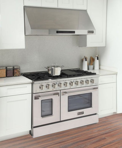 Kucht 48 Inch Pro-Style KDF Series Liquid Propane Gas Stainless Steel Dual Fuel Range with Silver Oven Door