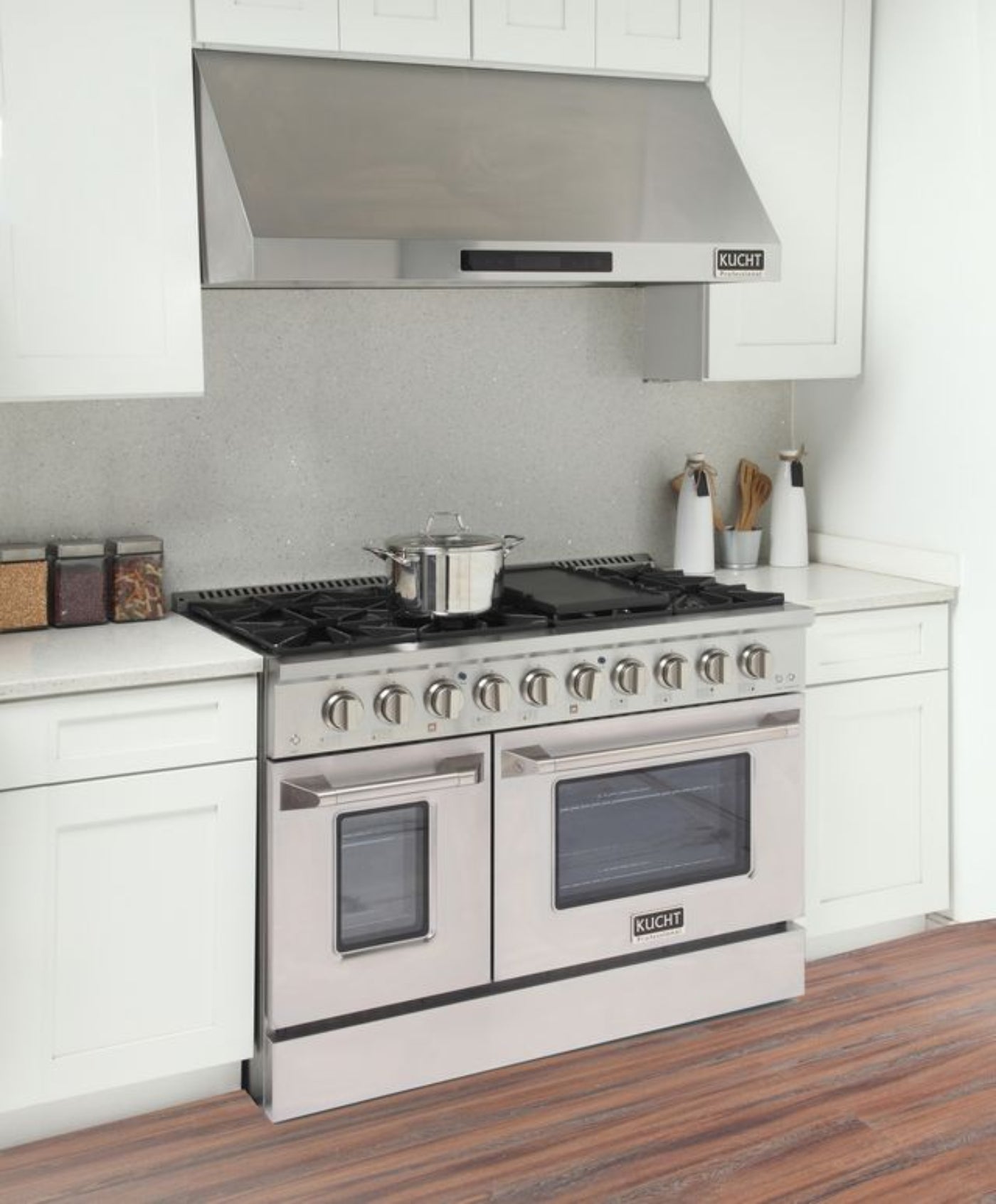 Kucht 48 Inch Pro-Style KDF Series Liquid Propane Gas Stainless Steel Dual Fuel Range with Silver Oven Door