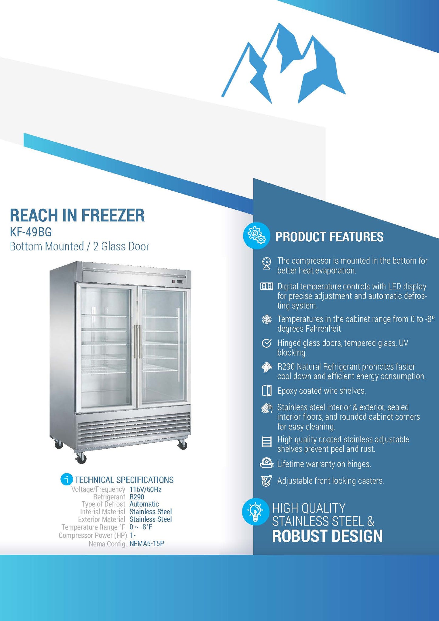 Chef AAA 55" 2 Glass Door Reach-in Freezer 40.72cu.ft NSF - KF-49BG