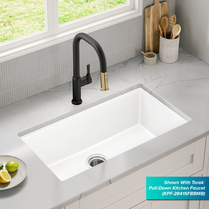 KRAUS Quarza 31” Granite Undermount Single Bowl White Kitchen Sink - KGU-413BWHITE