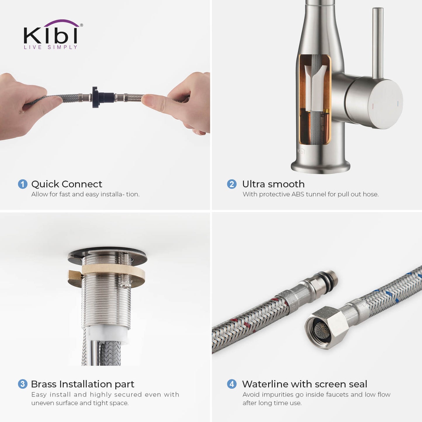 KIBI Napa Single Handle High Arc Pull Down Kitchen Faucet With Soap Dispenser in Brushed Nickel Finish - C-KKF2005BN-KSD100BN