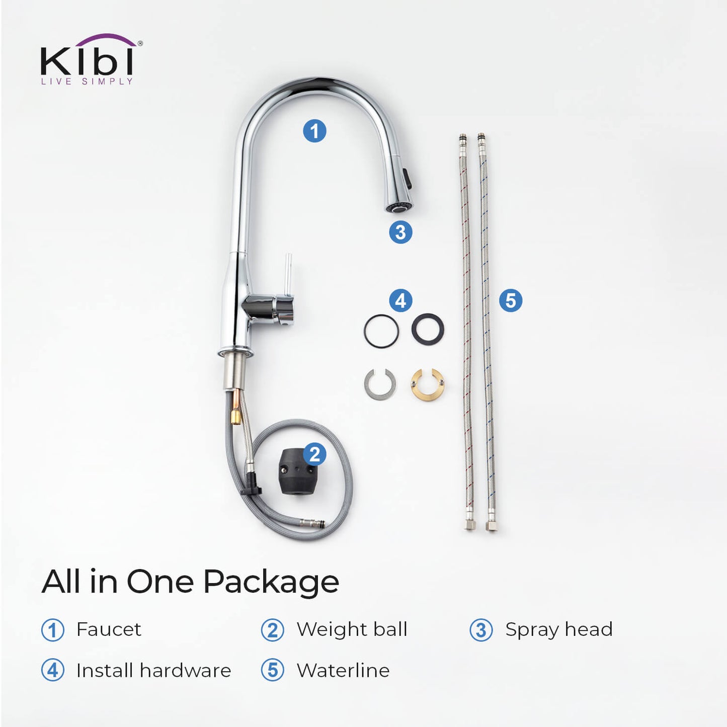 KIBI Napa Single Handle High Arc Pull Down Kitchen Faucet With Soap Dispenser in Chrome Finish - C-KKF2005CH-KSD100CH
