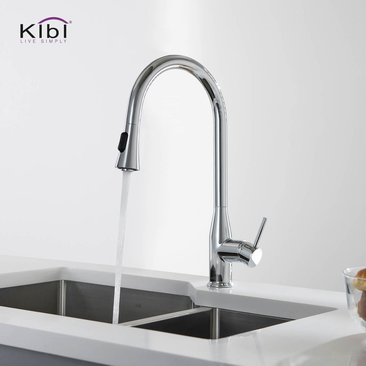 KIBI Napa Single Handle High Arc Pull Down Kitchen Faucet With Soap Dispenser in Chrome Finish - C-KKF2005CH-KSD100CH