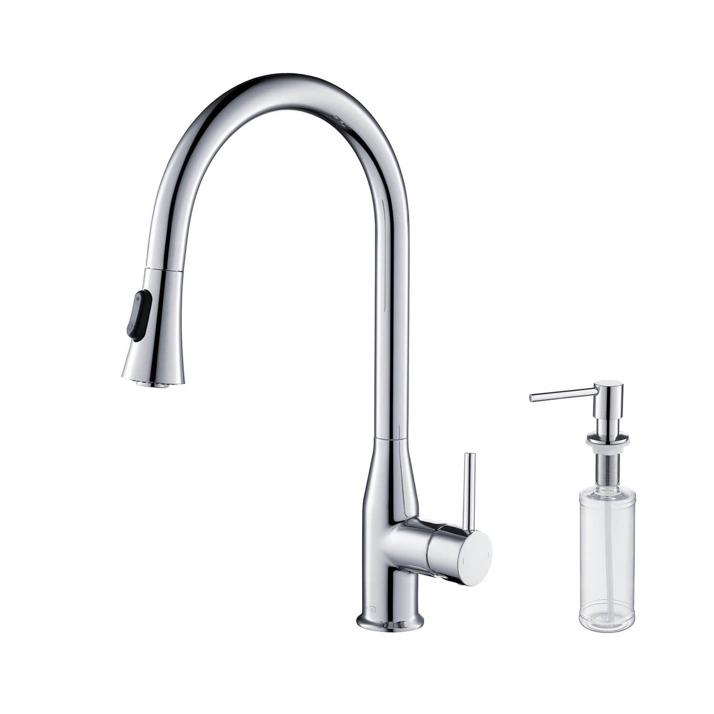 KIBI Napa Single Handle High Arc Pull Down Kitchen Faucet With Soap Dispenser in Chrome Finish - C-KKF2005CH-KSD100CH