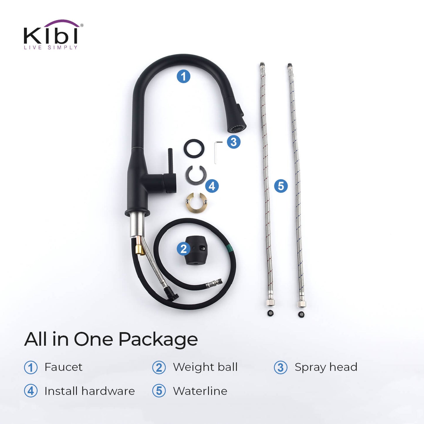 KIBI Napa Single Handle High Arc Pull Down Kitchen Faucet With Soap Dispenser in Matte Black Finish - C-KKF2005MB-KSD100MB