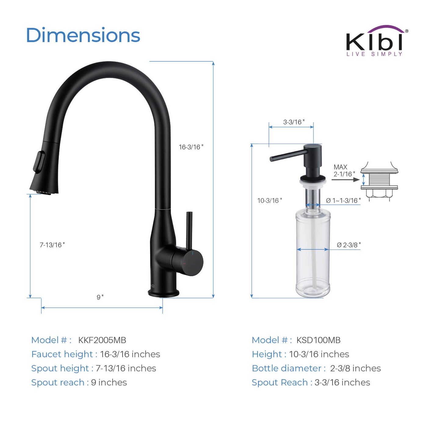 KIBI Napa Single Handle High Arc Pull Down Kitchen Faucet With Soap Dispenser in Matte Black Finish - C-KKF2005MB-KSD100MB