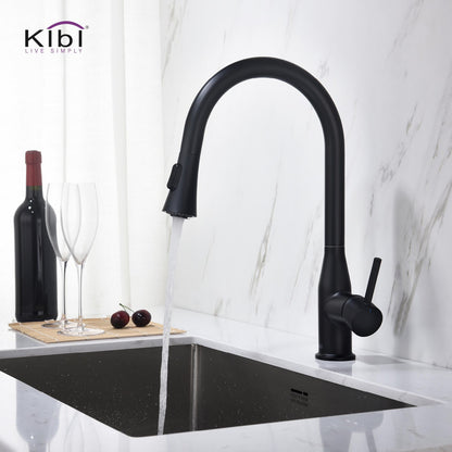 KIBI Napa Single Handle High Arc Pull Down Kitchen Faucet With Soap Dispenser in Matte Black Finish - C-KKF2005MB-KSD100MB