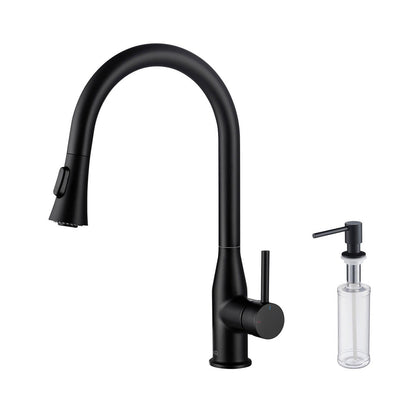 KIBI Napa Single Handle High Arc Pull Down Kitchen Faucet With Soap Dispenser in Matte Black Finish - C-KKF2005MB-KSD100MB