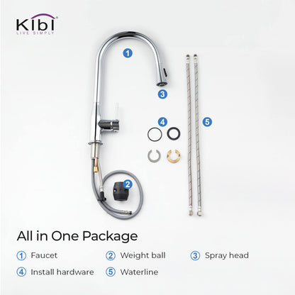 KIBI Napa Single Handle High Arc Pull Down Kitchen Faucet in Chrome Finish - KKF2005CH