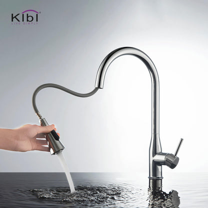 KIBI Napa Single Handle High Arc Pull Down Kitchen Faucet in Chrome Finish - KKF2005CH