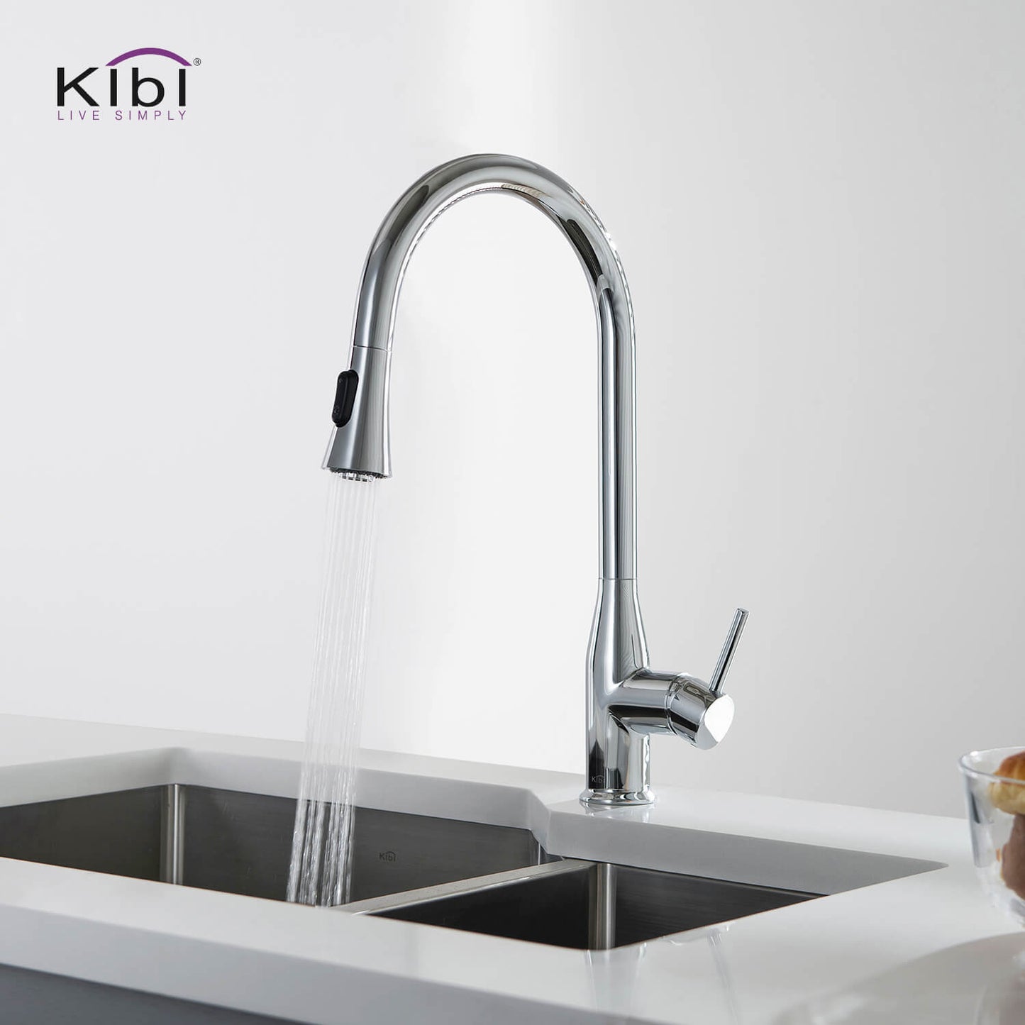 KIBI Napa Single Handle High Arc Pull Down Kitchen Faucet in Chrome Finish - KKF2005CH