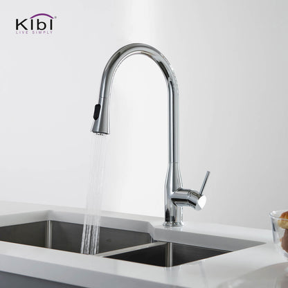 KIBI Napa Single Handle High Arc Pull Down Kitchen Faucet in Chrome Finish - KKF2005CH