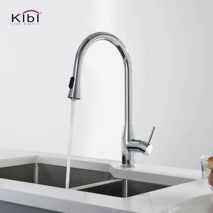 KIBI Napa Single Handle High Arc Pull Down Kitchen Faucet in Chrome Finish - KKF2005CH