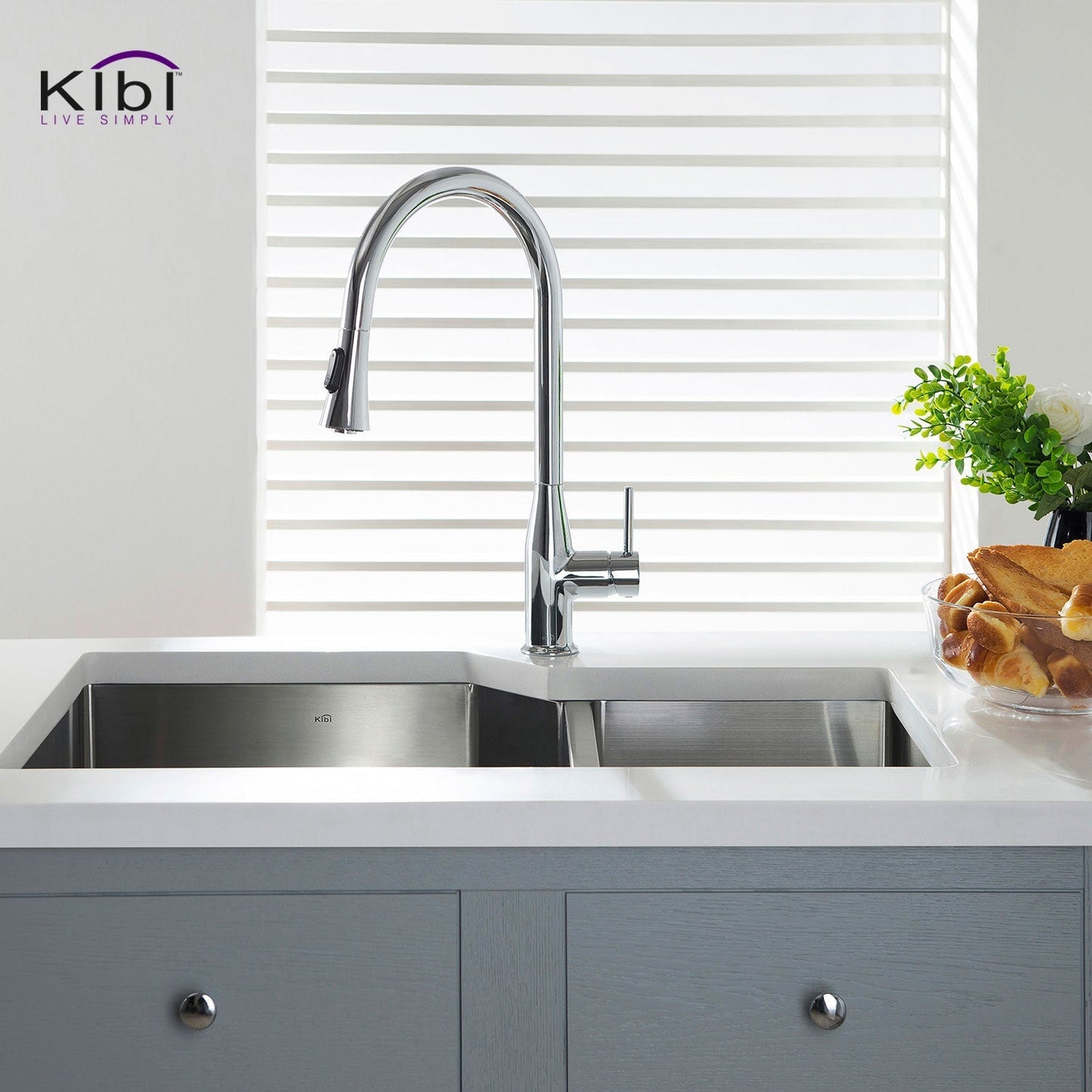KIBI Napa Single Handle High Arc Pull Down Kitchen Faucet in Chrome Finish - KKF2005CH