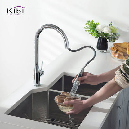 KIBI Napa Single Handle High Arc Pull Down Kitchen Faucet in Chrome Finish - KKF2005CH