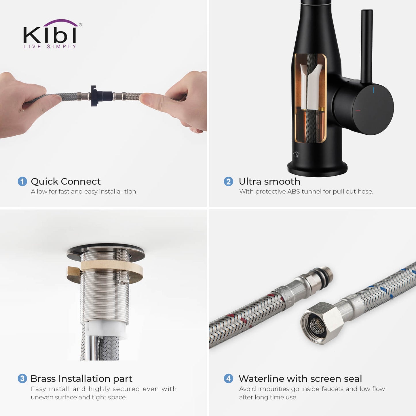 KIBI Napa Single Handle High Arc Pull Down Kitchen Faucet in Matte Black Finish - KKF2005MB