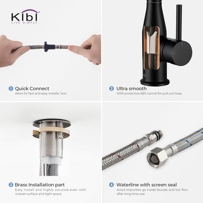 KIBI Napa Single Handle High Arc Pull Down Kitchen Faucet in Matte Black Finish - KKF2005MB