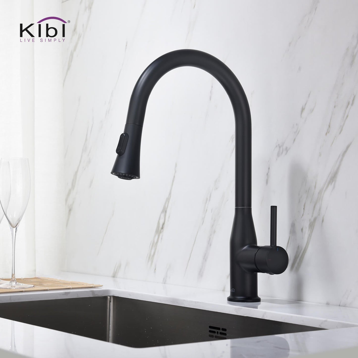 KIBI Napa Single Handle High Arc Pull Down Kitchen Faucet in Matte Black Finish - KKF2005MB